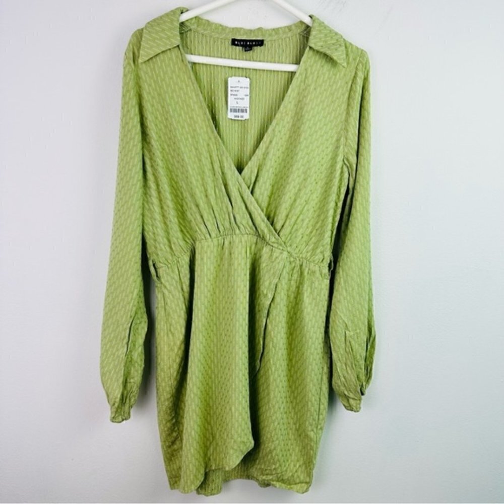NWT BLUE BLUSH Green Faux Wrap Mini Dress L